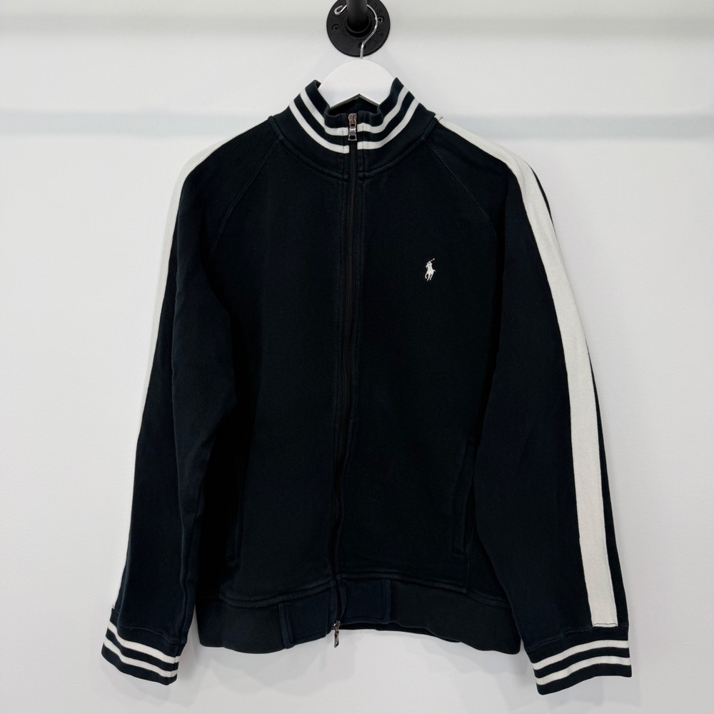 Polo Ralph Lauren Mens Track Jacket Navy White Stripe Full Zip Cotton Large